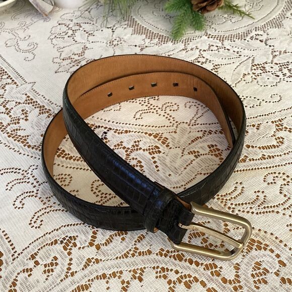 Tasso Elba Black Croc Embossed Italian Leather Bronze Color Buckle Men’s 36 - Picture 1 of 10